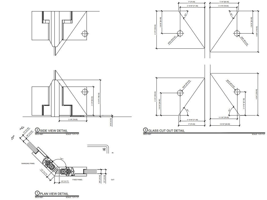 Brushed Bronze Zero Shower Screen Hinge Set,