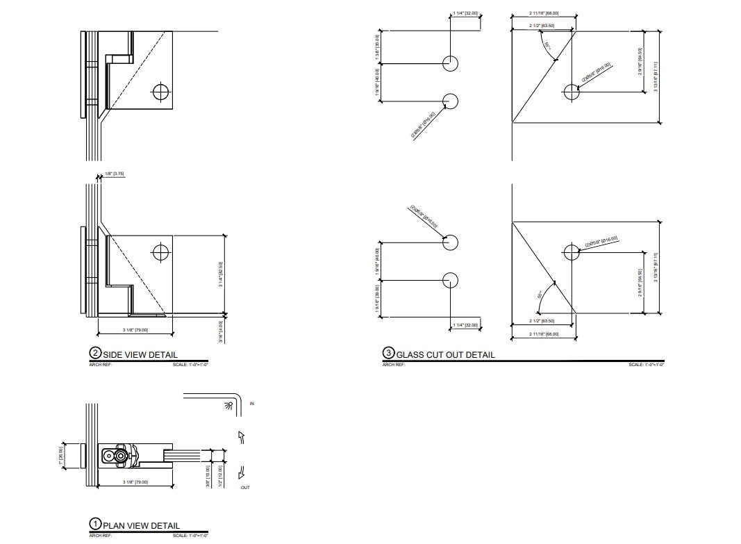 Brushed Bronze Zero Shower Screen Hinge Set,
