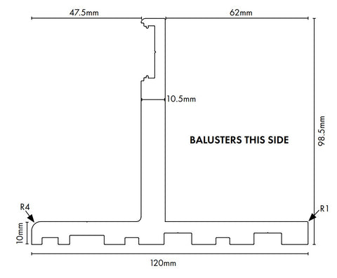 VISOR Balustrade - Aluminium Deck Mount 'T' Profile - 4000mm Long