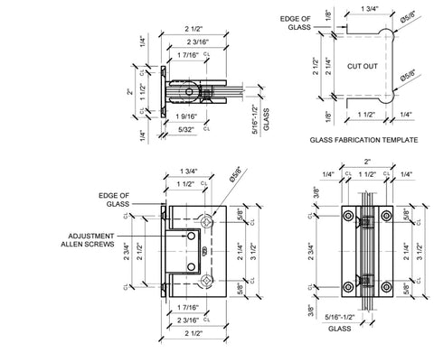 Adjustable angle Glass to Wall Frameless shower door hinge, 8 - 12mm glass, very high quality