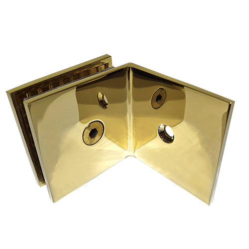 Square Wall-to-Glass Shower Screen Bracket for 10 mm-12 mm Glass - Polished Brass, Mechanically fixed