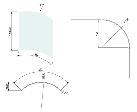 Toughened Clear 12mm Curved Glass Pool Fence Panels, 1200mm high,  choose your width