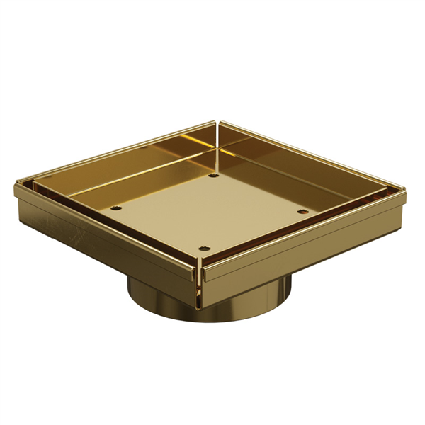 Stainless Steel - Floor Waste Tile Insert - 131mmW x 131mmL x 20mmH - Gold/Brass PVD