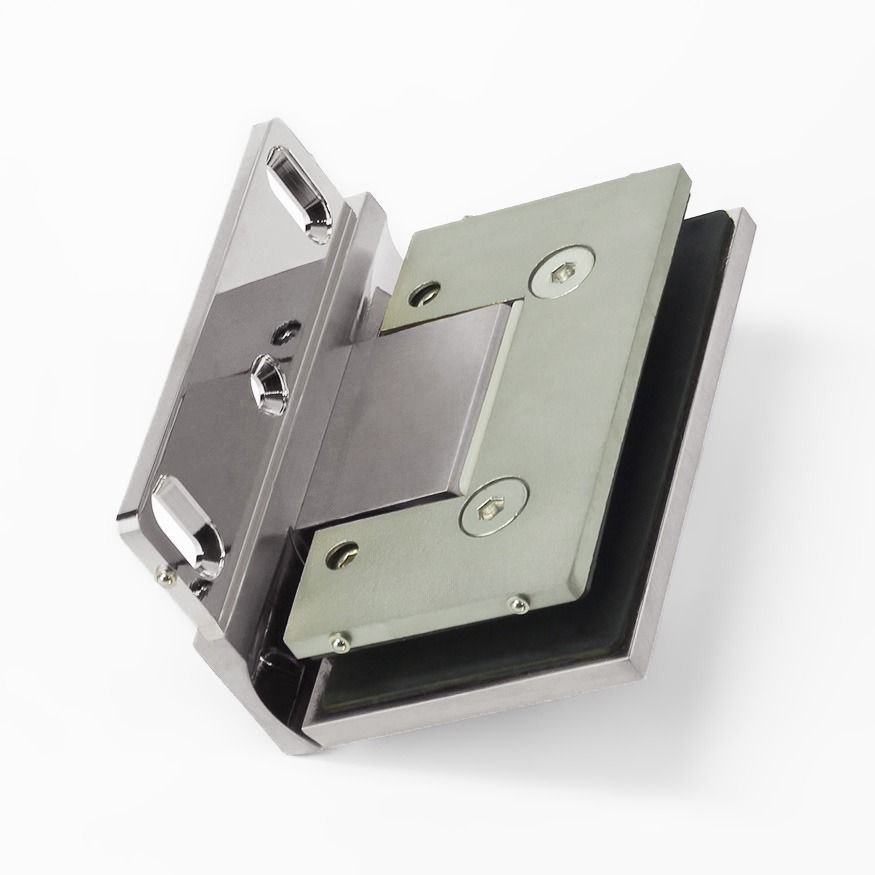 Forge Frameless Shower Hinge Heavy Duty Adjustable Glass to Wall L-Shape 90 Degrees - Brushed Nickel
