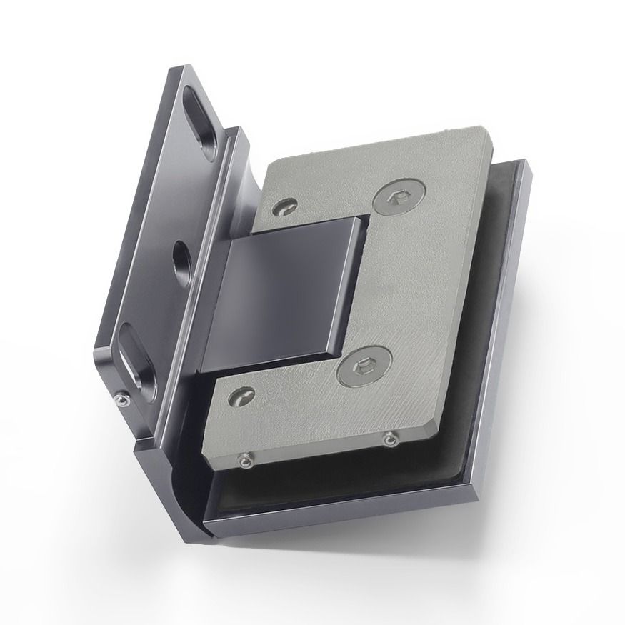 Forge Frameless Shower Hinge Heavy Duty Adjustable Glass to Wall L-Shape 90 Degrees - Gunmetal Grey