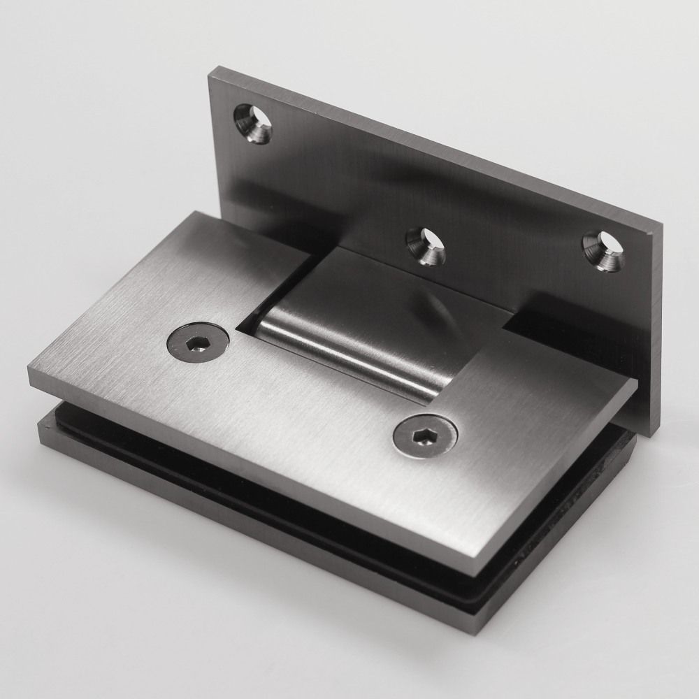 FORGE SHOWER HINGE - HEAVY DUTY - GLASS TO WALL - L-SHAPE - 90 Degrees - BRUSHED GUNMETAL