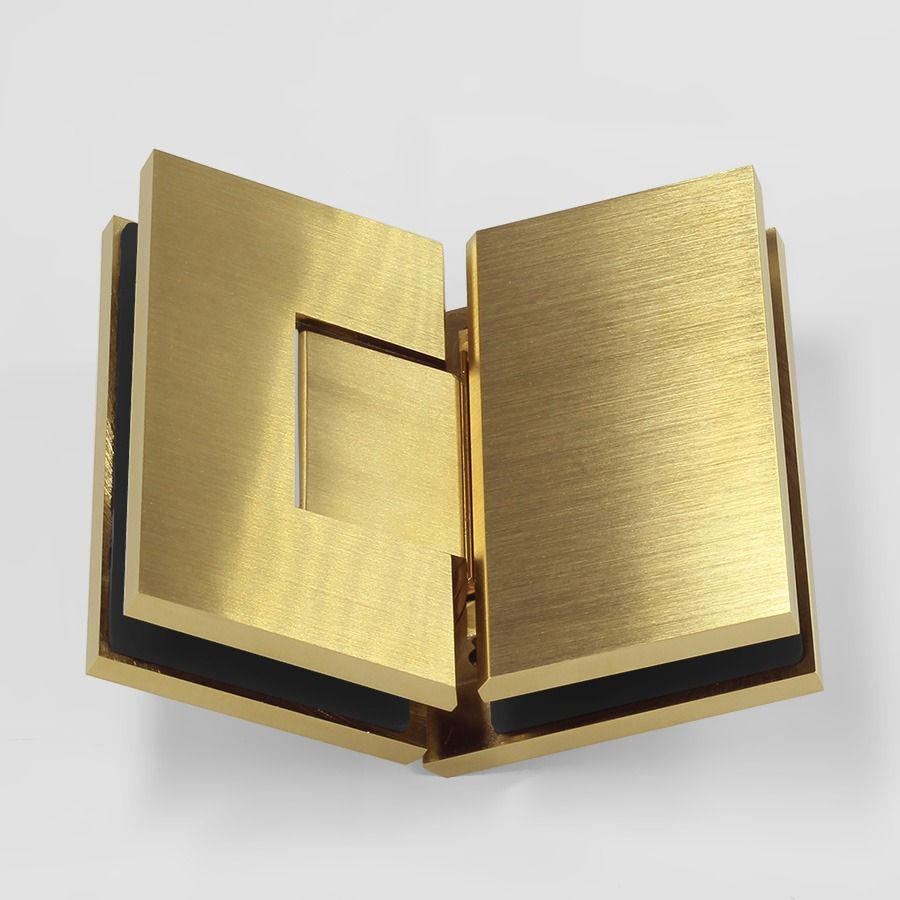 Forge Frameless Shower Hinge Heavy Duty Adjustable Glass to Glass 135 Degrees - Brushed Brass