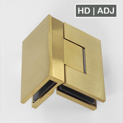 Forge Frameless Shower Hinge Heavy Duty Adjustable Glass to Glass 90 Degrees - Brushed Brass