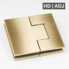 Forge Frameless Shower Hinge Heavy Duty Adjustable Glass to Glass 180 Degrees - Brushed Brass
