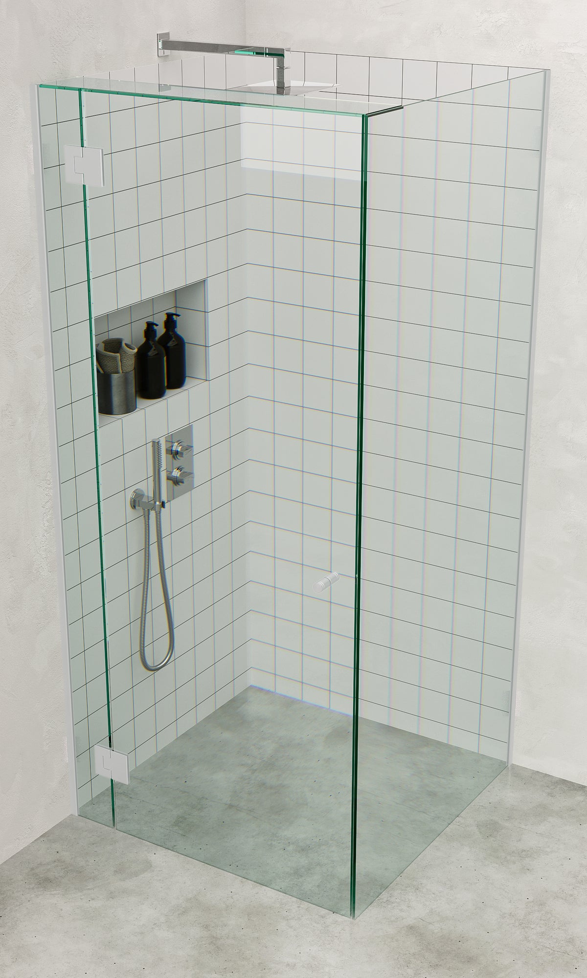 Chrome Frameless Corner Shower Screen with Dry Glaze U Channels