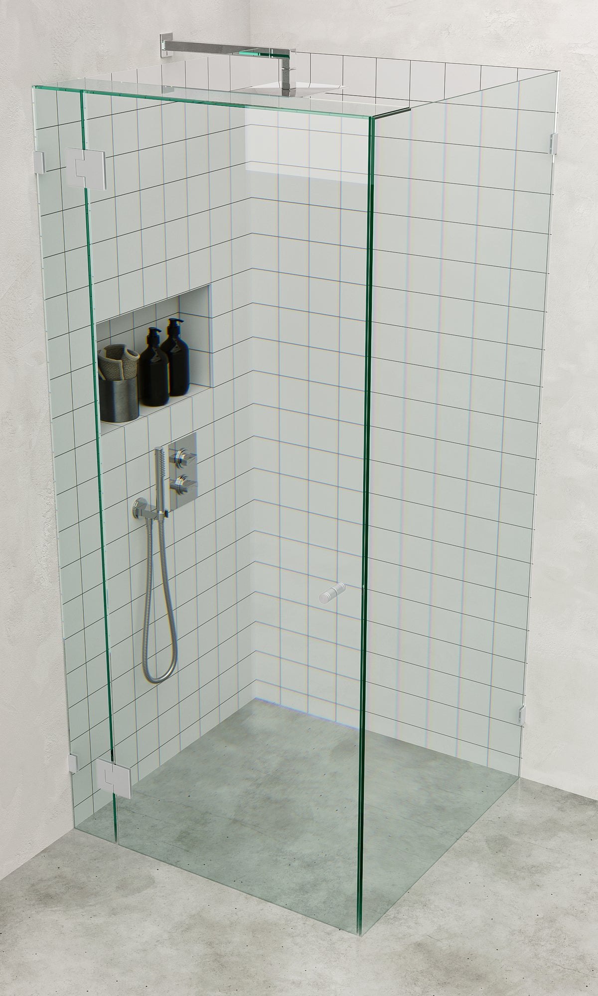 Chrome Frameless Corner Shower Screen with wall brackets