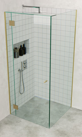 Brushed Brass / Satin Gold Frameless Corner Shower Screen with  Dry Glaze U Channels