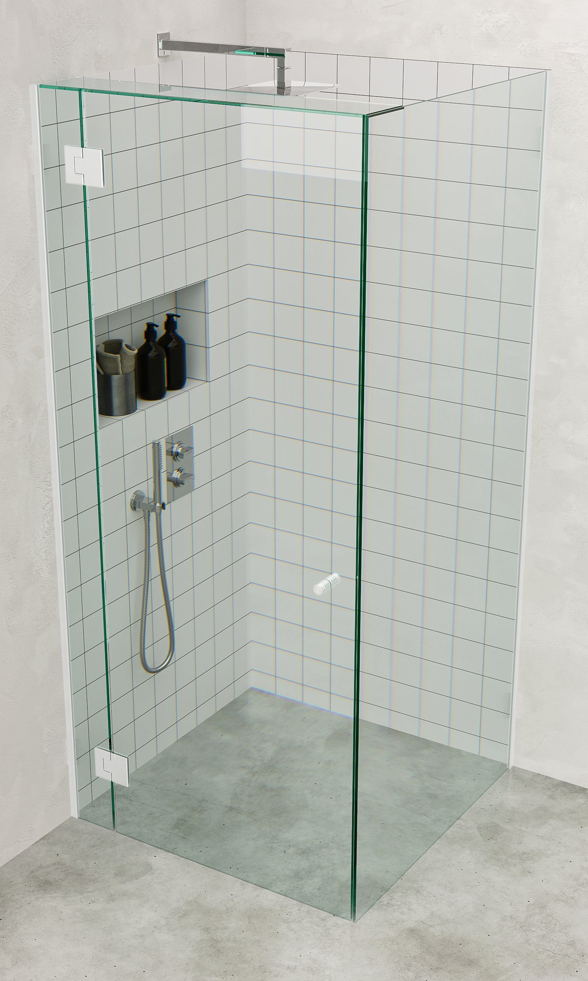 Matt White Frameless Corner Shower Screen with  Dry Glaze U Channels