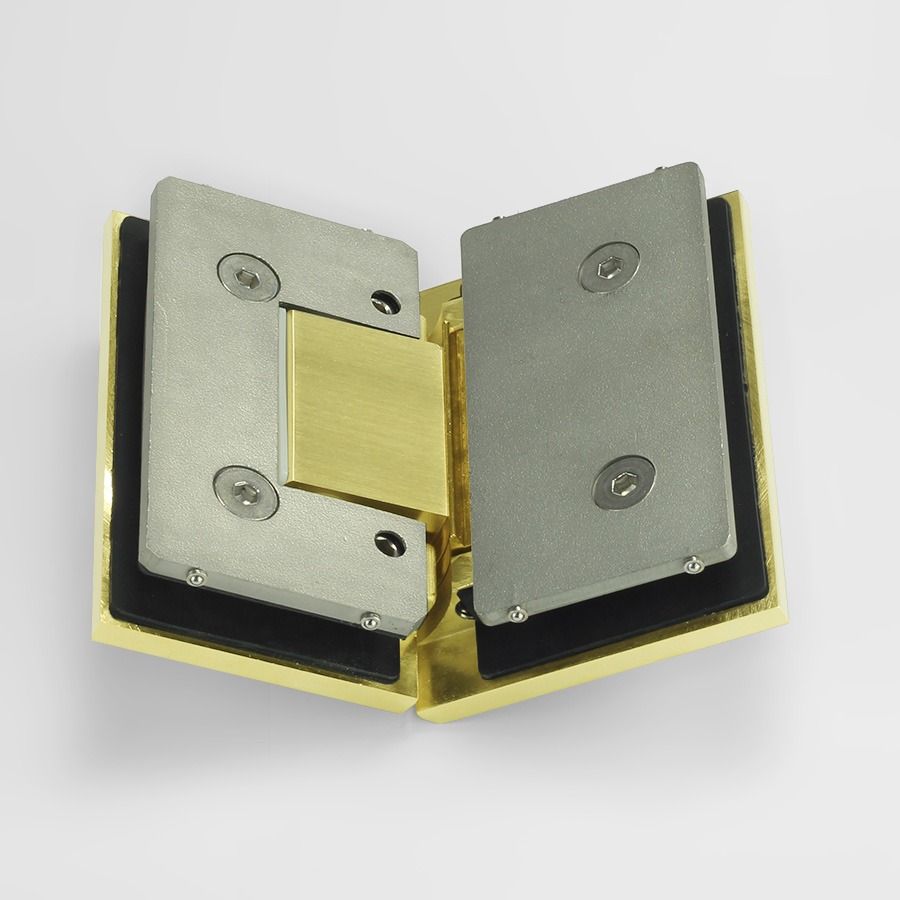 Forge Frameless Shower Hinge Heavy Duty Adjustable Glass to Glass 135 Degrees - NERO Brushed Gold
