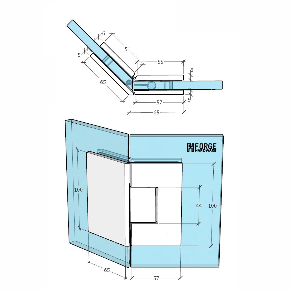 Forge Frameless Shower Hinge Heavy Duty Adjustable Glass to Glass 135 Degrees - NERO Brushed Gold