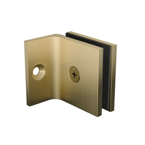 Square slimline offset wall bracket for frameless glass shower screens - Brushed Brass / Satin Gold