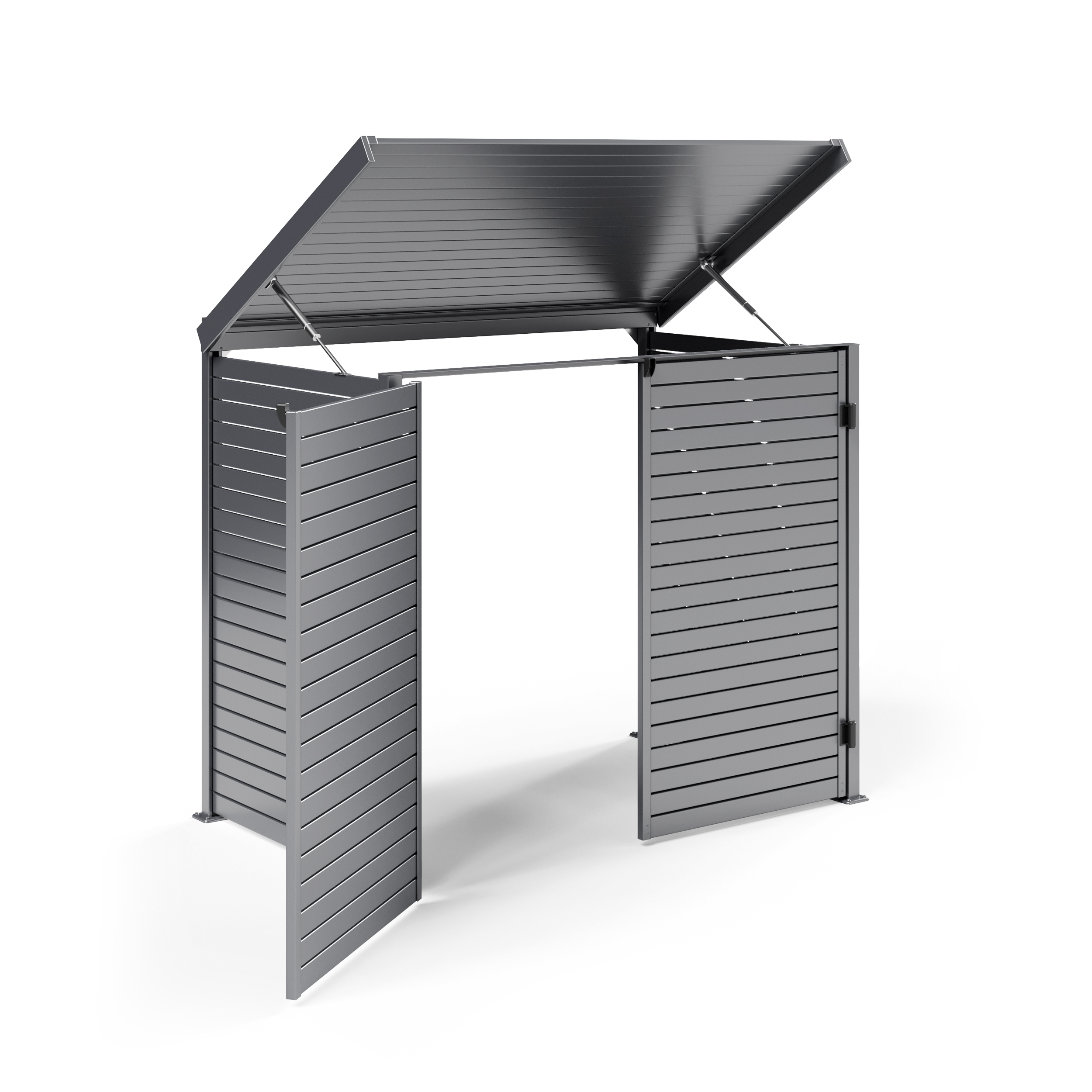 Pool Pump Storage, Aluminium Slat Storage Closure, Bin Storage in Basalt with Open Back Panel