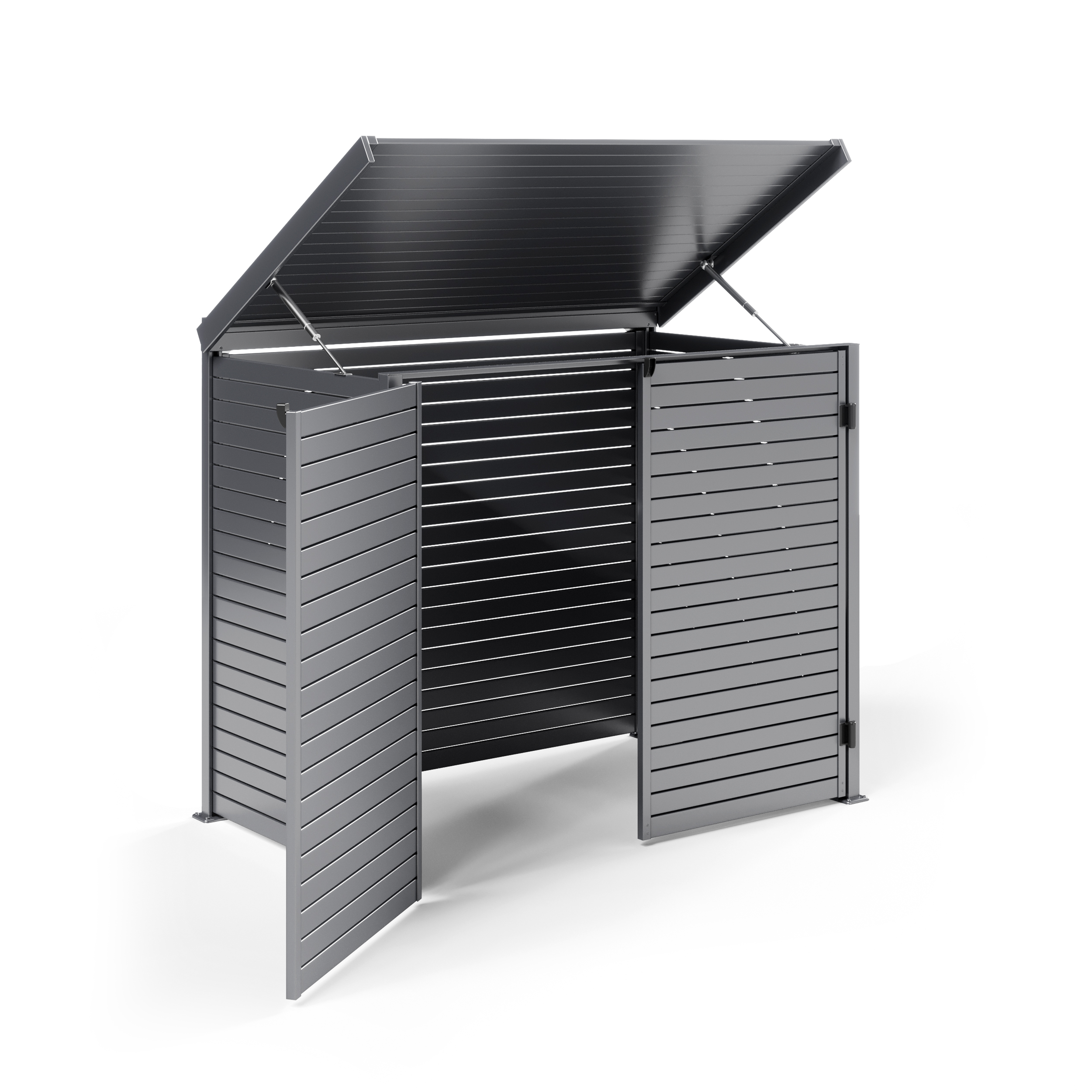 Pool Pump Storage, Aluminium Slat Storage Closure, Bin Storage in Basalt with Slatted Back Panel