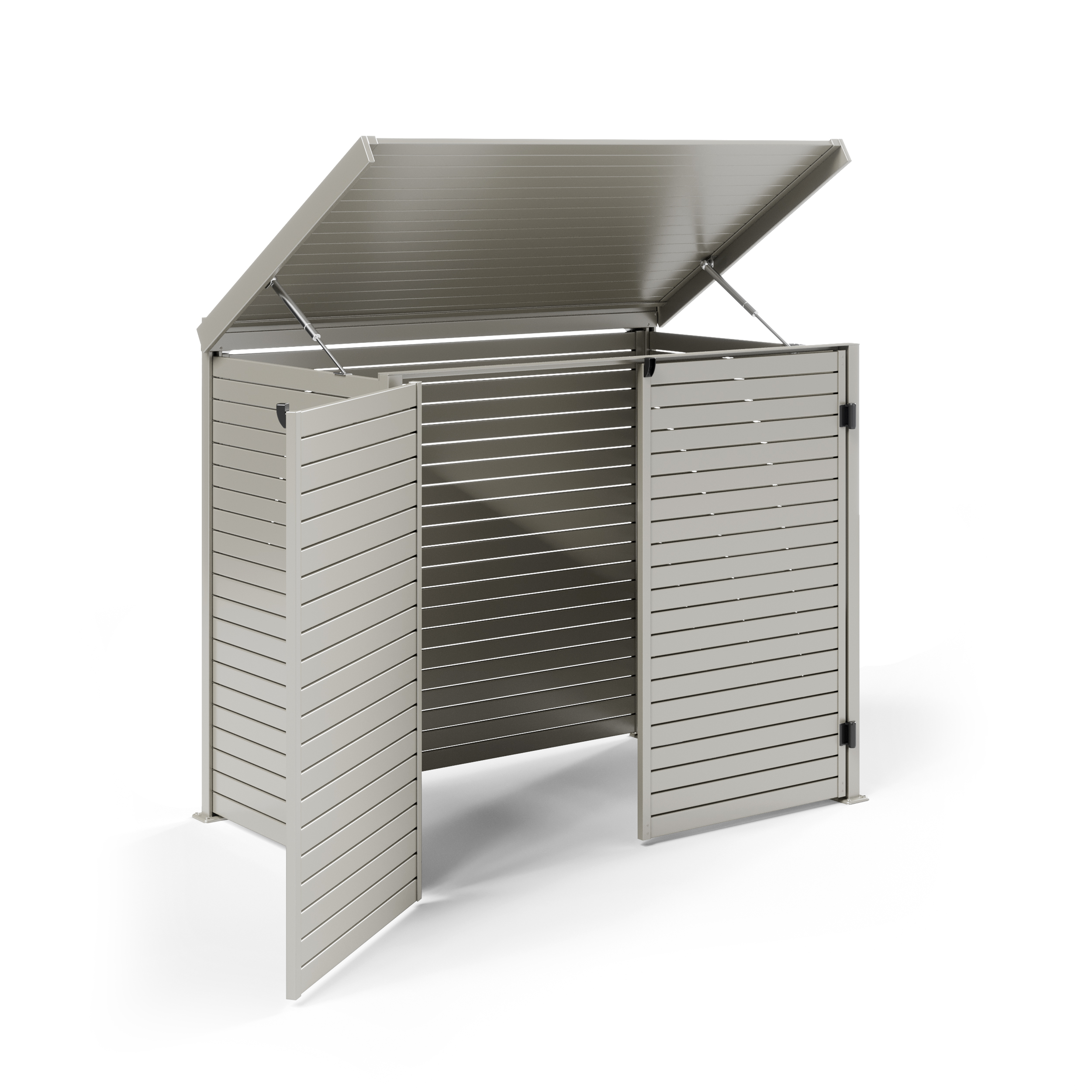 Pool Pump Storage, Aluminium Slat Storage Closure, Bin Storage in Dune with Slatted Back Panel