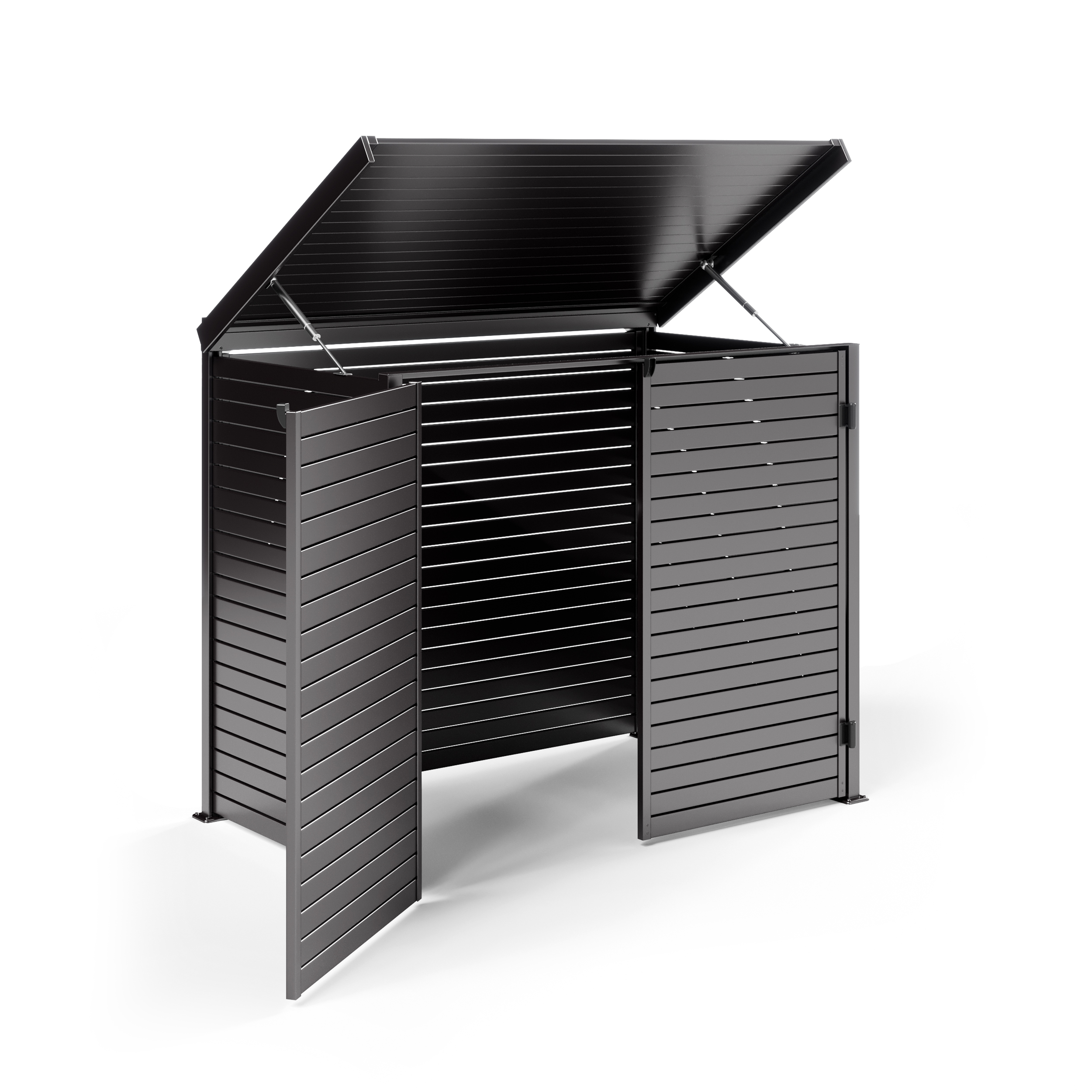 Pool Pump Storage, Aluminium Slat Storage Closure, Bin Storage in Satin Black with Slatted Back Panel