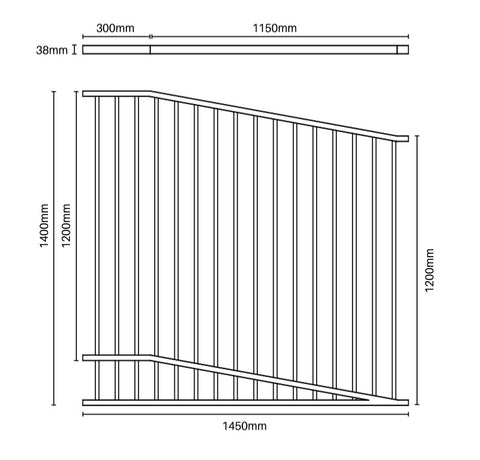 Raked Aluminium Pool Fence Panel Six Star- Flat Top Pool Panel- 1400mmH RAKED - BLACK