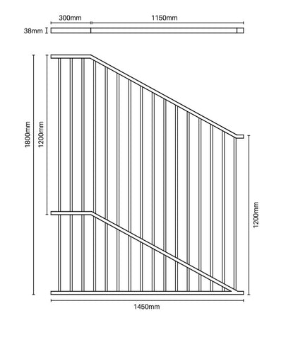 Raked Aluminium Pool Fence Panel, Six Star- Flat Top Pool Panel- 1800mmH RAKED - BLACK