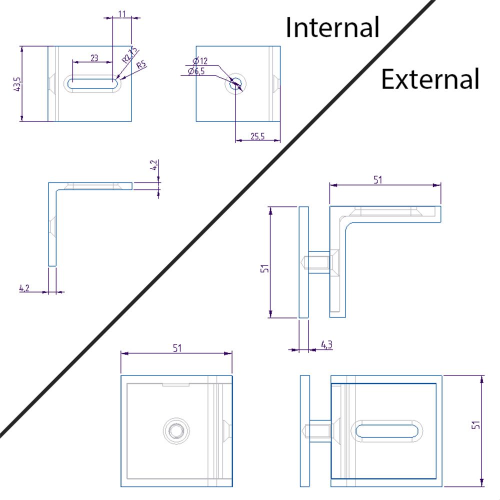 Forge Frameless Shower Screen Bracket Glass to Wall 90 Degrees Adjustable - Gunmetal Grey