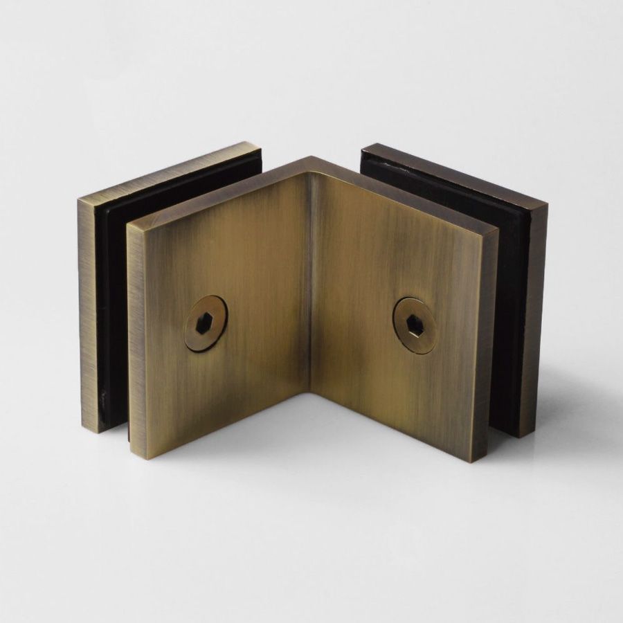 Forge Frameless Shower Screen Bracket Square Glass to Glass 90 Degrees Corner - Antique Brass
