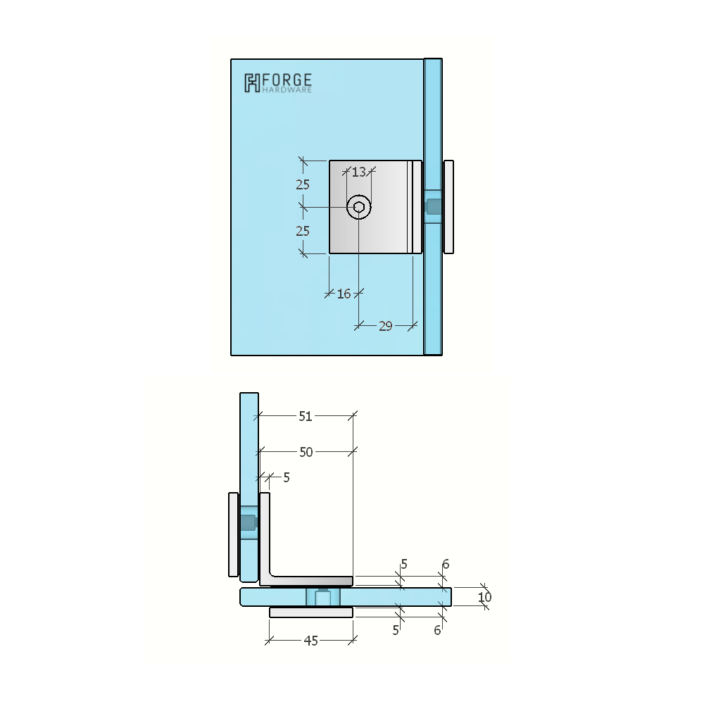 Forge Frameless Shower Screen Bracket Square Glass to Glass 90 Degrees Corner - Antique Brass