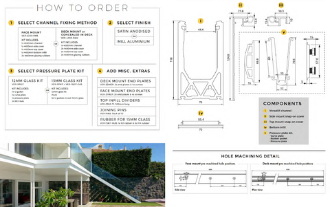 Face mount channel glazed balustrade or glass pool fence system, VERSATILT KIT