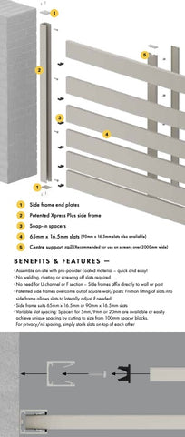 Aluminium Slat Screen Kit - Monument Colour, 1800mm high x 3000mm wide,   Slat fence panel