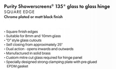 135 Degrees Frameless Shower Screen Glass to Glass Hinge - Matt Black