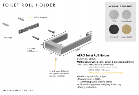 Toilet Paper Roll Holder.Stainless Steel, Choose finish, Comes with screws etc