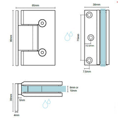 Offset wall to glass frameless shower screen hinge - Brushed Brass / Satin Gold
