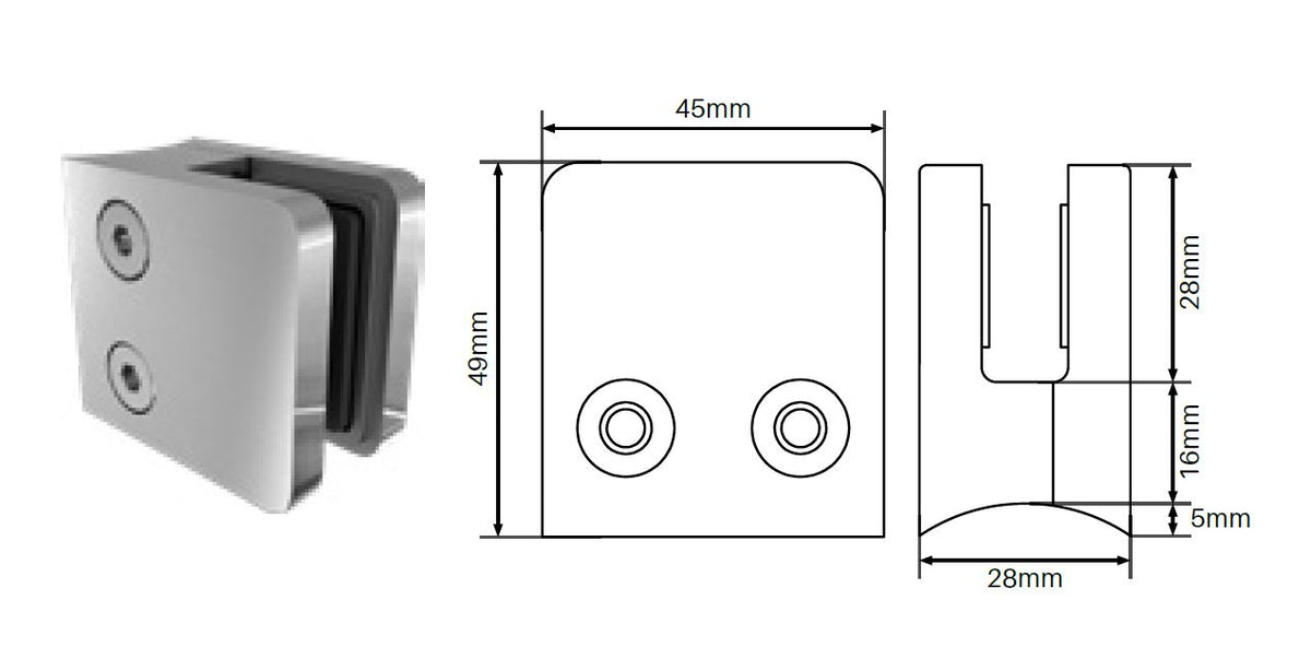 Slimline clamp - Square front, round back SS2205
