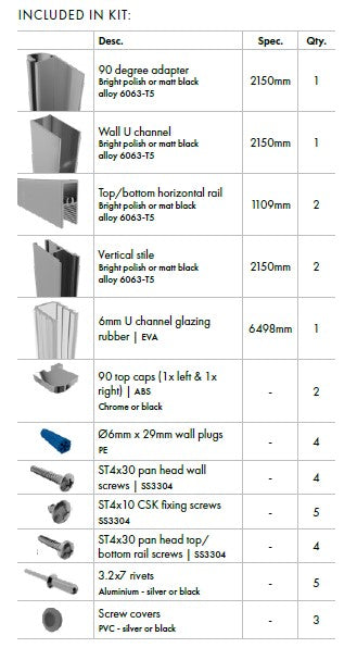 Framed return panel kit SUITS UP TO 2150MM H x 1200MM W