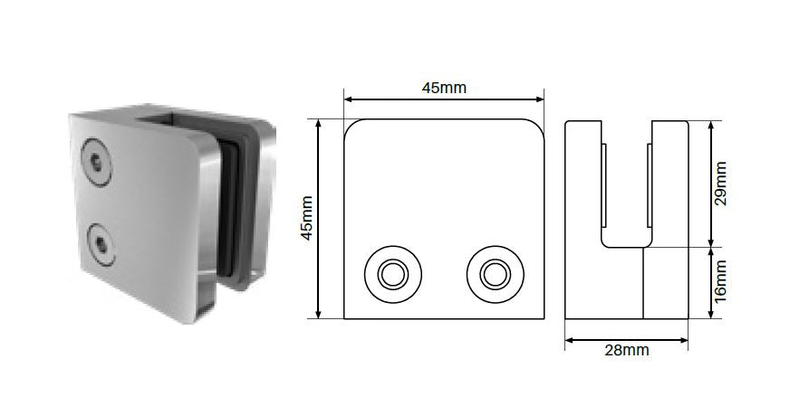 Slimline clamp - Square front, flat back SS2205