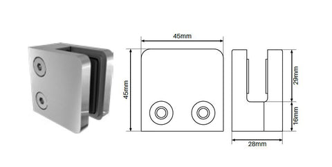 Slimline clamp - Square front, flat back SS2205