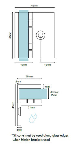 Offset Wall Bracket for Frameless Glass Shower Screens - Chrome