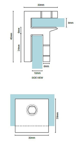 8mm glass brace bracket SMALL - SQUARE EDGE for frameless glass shower screen header bars - Chrome