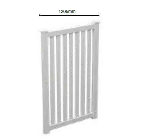 White PVC Vertical paling gate 1205mm x 1850mm, picket fence gate, 7 Year Warranty