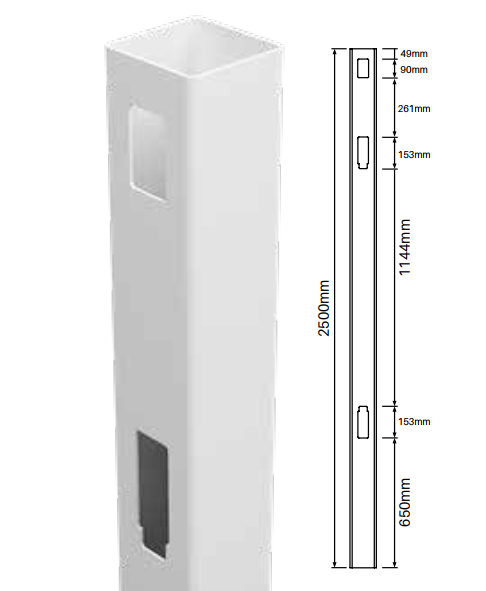 127MM X 127MM 1 way PVC fence post – Slat top 2500MM LONG, 7 Year Warranty