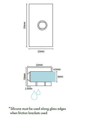 Purity Showerscreens® 6mm wall bracket Chrome plated - Square edge