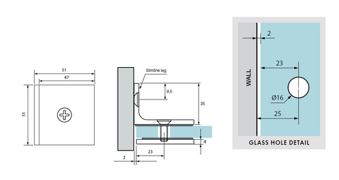 Brushed Nickel Shower Screen Wall Bracket  Offset wall mechanically fixed bracket