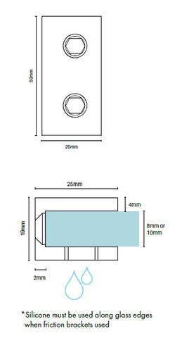 Wall Bracket for Frameless Shower Screen Glass - Chrome