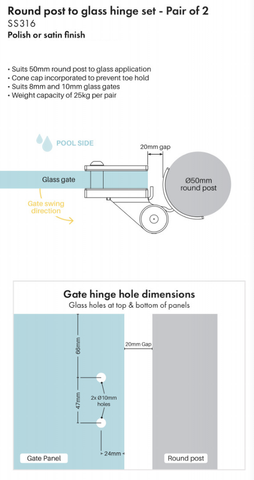 2x Self Closing Glass Pool Fence Gate Hinge 1 pair 316 Stainless Steel Gate