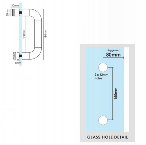 "D" shower door handle stainless steel , d handle 180mm long, shower handle