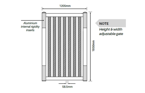 White PVC Vertical paling gate 1205mm x 1850mm, picket fence gate, 7 Year Warranty