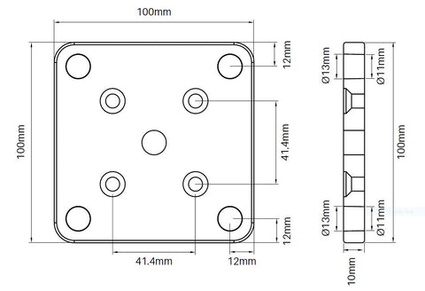 Aluminium base plate set for semi frameless aluminium pool fence posts and 50 x 50mm posts