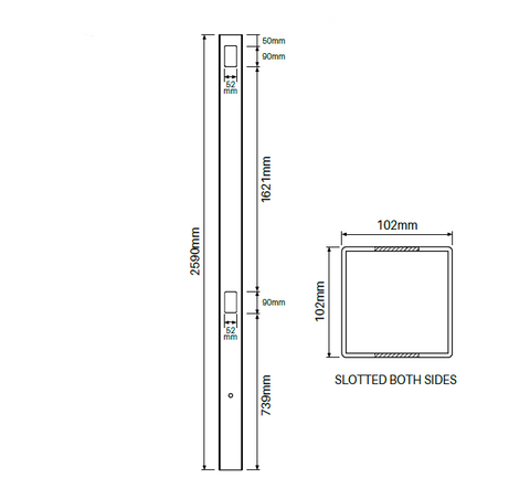 102mm x 102mm 2 way post – Vertical Paling 2590mm Long, picket fence, 7 Year Warranty